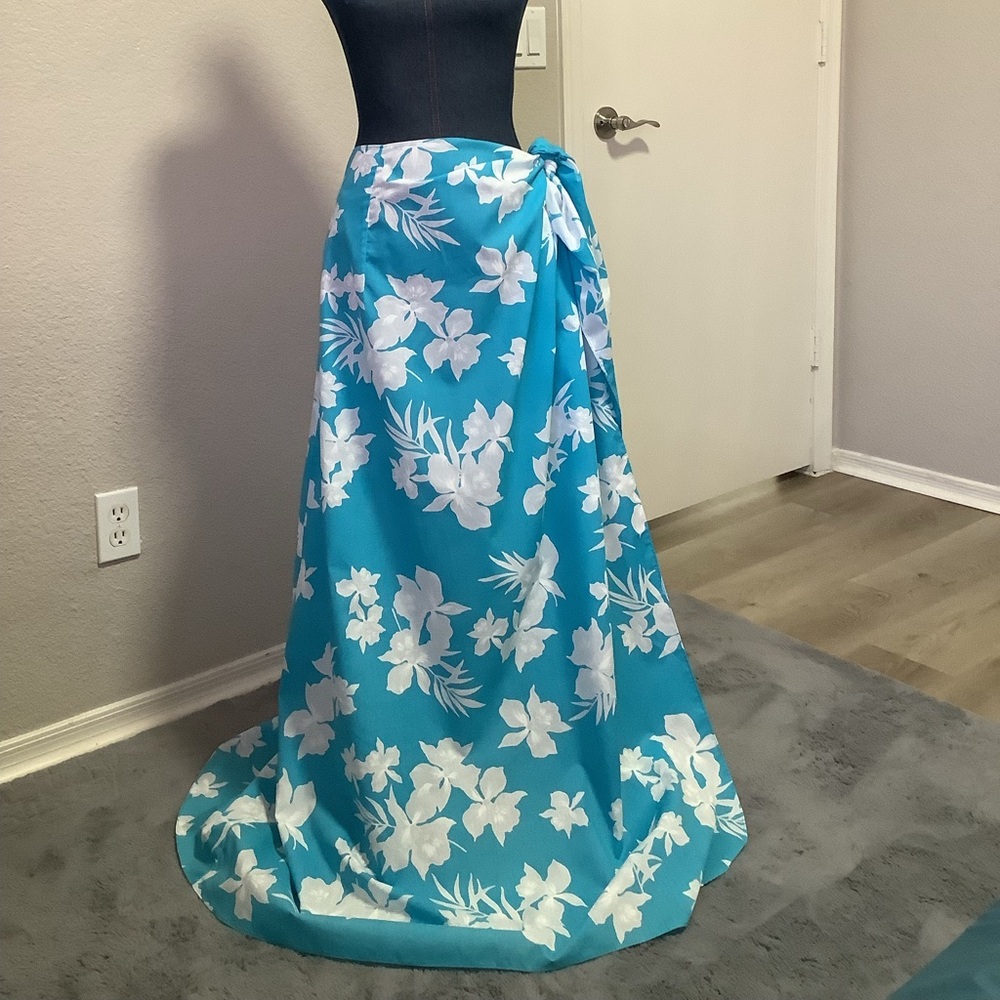 Hawaiian Turquoise Floral Print Beach Wrap Maxi Skirt Summer Women's One Size